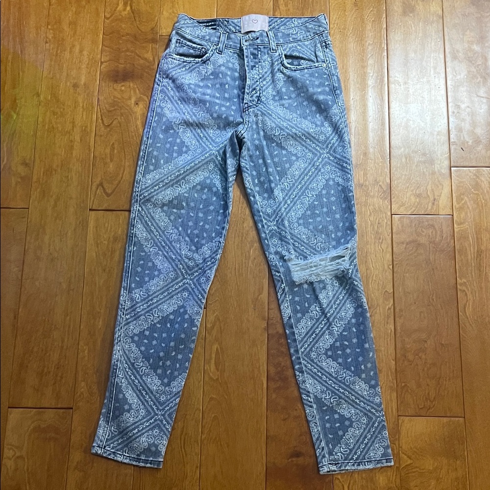 Revice La La Land Bandana Print Skinny Jeans Blue Distressed Y2K Boho Women’s